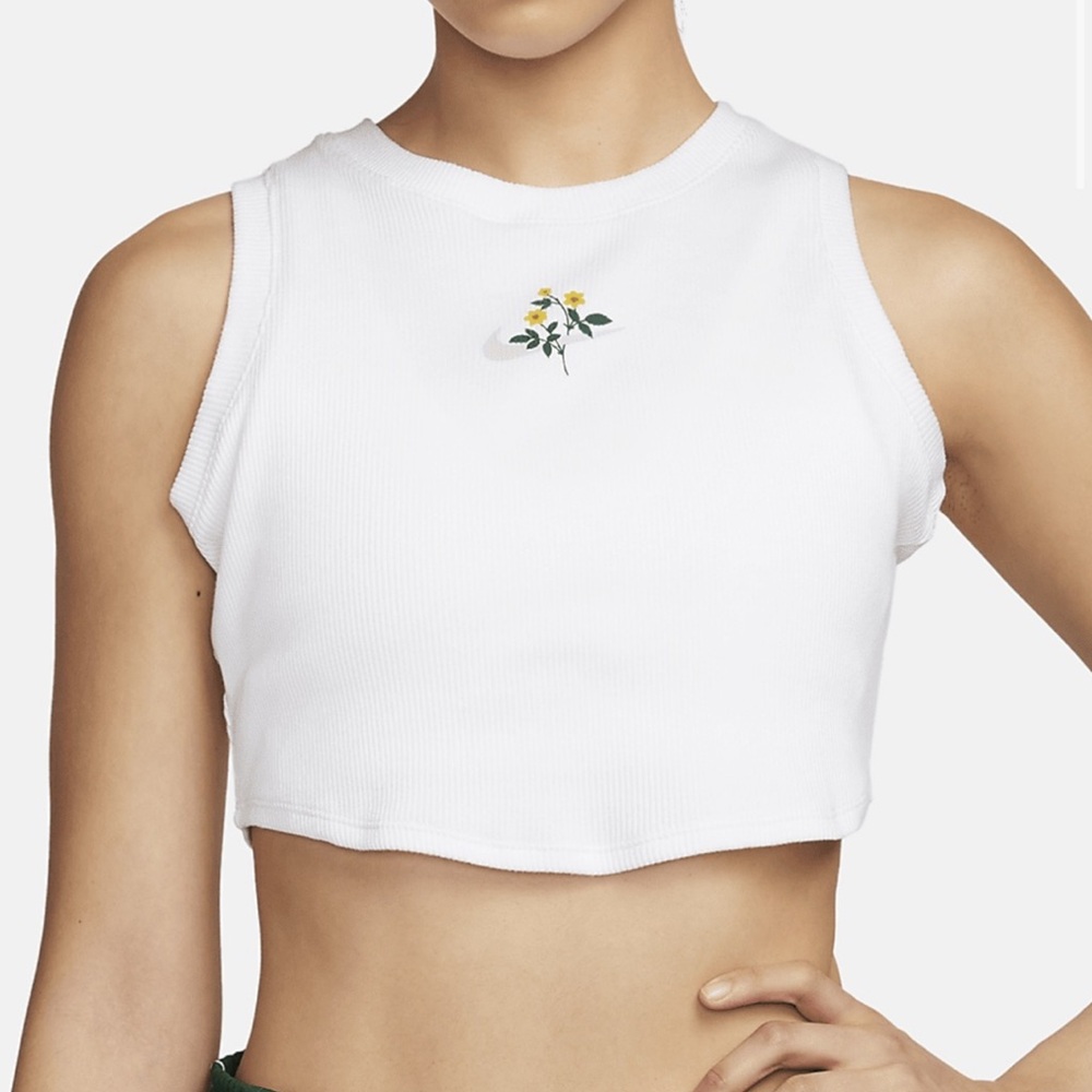 Nike White Tank Top with Floral Embroidery